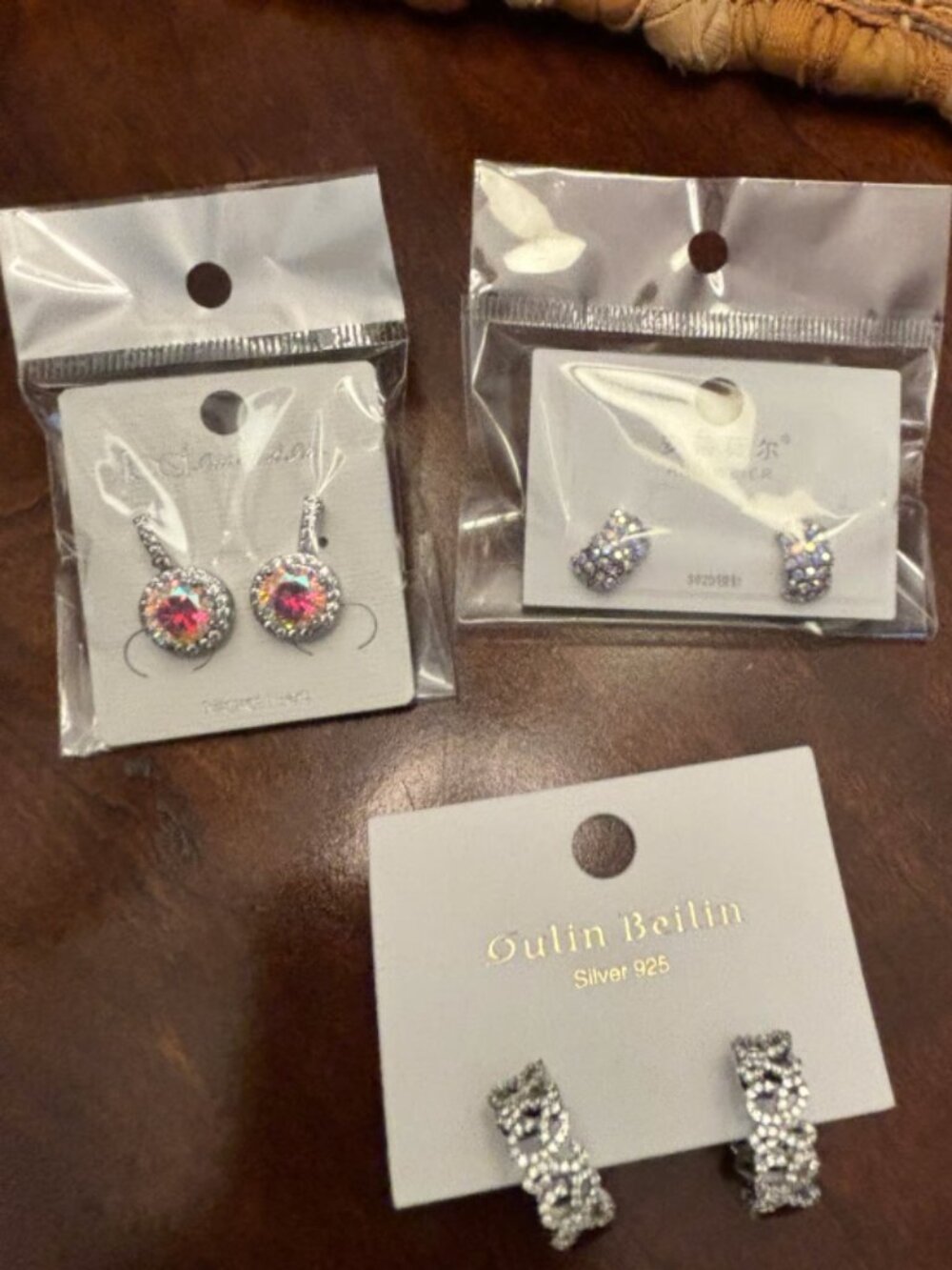 Set of 3 CZ and AB on rhodium earrings